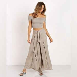 Cleobella Panama Wrap Pant and Textured Crop Top Set in “Mineral”